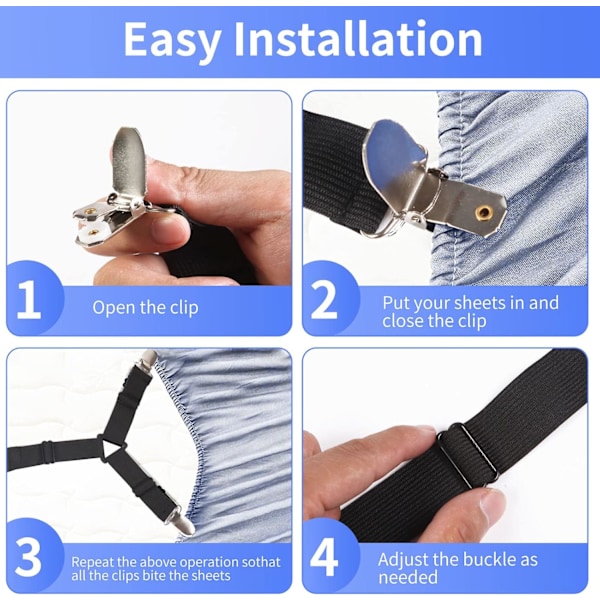 Luyena Sengestroppe - 4+1 stk Justerbare Sengestroppe Klips Holder (Sort)