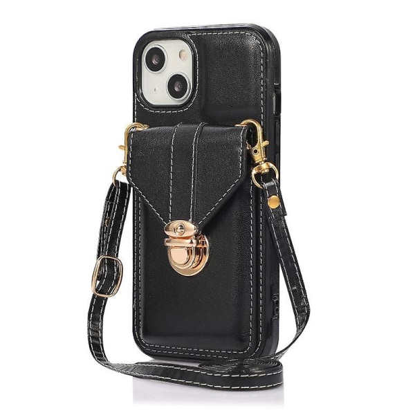 Fashion Spänne Case med hållare & kortplats & plånbok & rem för iPhone 13 mini (svart)