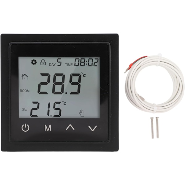 Gulvvarme termostat med LED-touchskærm og intelligent temperaturstyring Black