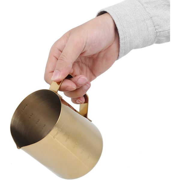 Rustfritt Stål Melkeskummerkopp Mugg med Skala for Hjem Latte Art Kaffetilbehør Kafeer Gull 600ML (600ML (med vekt)) 600ML (med våg)