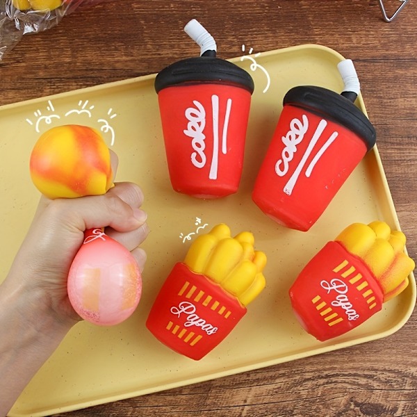 3 stk Squishy Food Hamburger Pommes Frites Soda Squeeze Leksaker, Myrstress Ball Stress Reliever