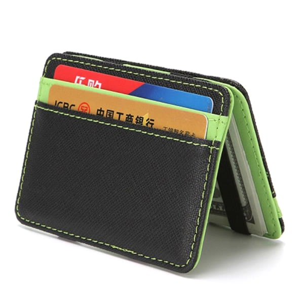 Herr PU-läder Magic plånbok Pengaklämmor Slim plånbokshållare Thi Green SQBB