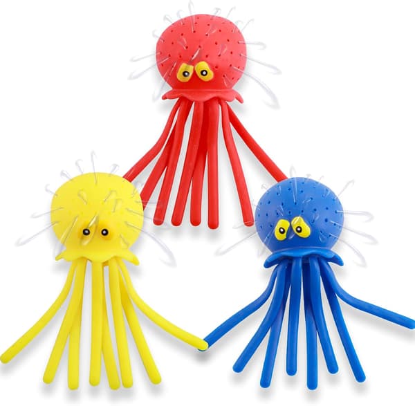 3 stk Blæksprutte Vandkugler - Gummi Blæksprutte Badelegetøj - Sensorisk Stressaflastning Pool Legetøj - Søde Blæksprutte Vandlegetøj, Diameter: 6,5 cm