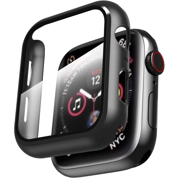 CQBB Case kompatibel med Apple Watch serien med inbyggt skärmskydd i härdat glas, PC- case Ultratunt cover- genomskinlig