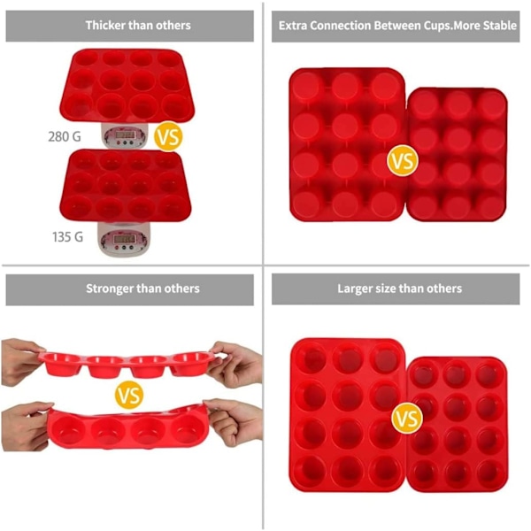 2-pack silikonmuffinsform och cupcakebricka med 12 koppar - Non-stick kakformar/formar, silikonbakform, BPA-fri, semestertillbehör