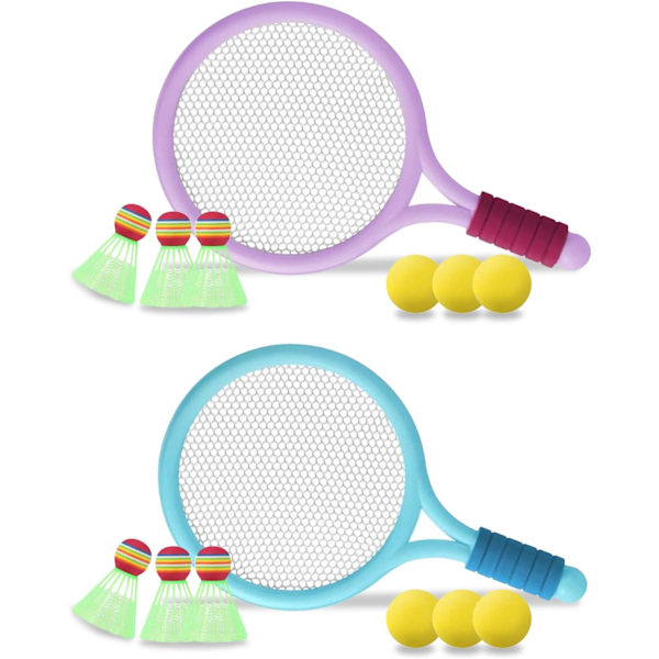 Tennis- och badmintonracket-leksakssats för barn, bärbar set för utomhuslek och träningsspel Purple blue