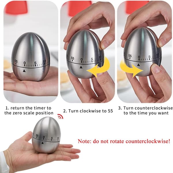 1 stk Egg Kjøkkentimer Rustfritt Stål Mekanisk Roterende Alarm 60 Minutters Timer for Matlaging_max