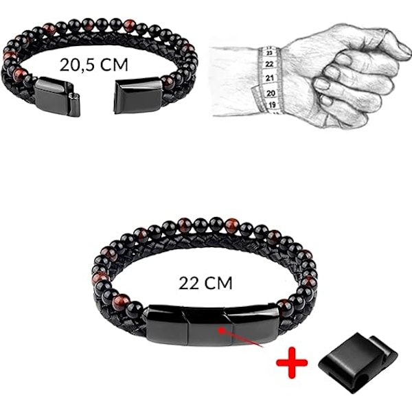 Äkta läder vulkansten 21 cm Original herrarmband gjort
