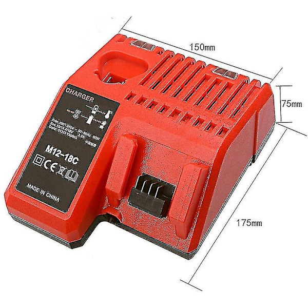 M12-18c Li-ion Batteriladdare för Milwaukee 12V 14.4V 18V C1418c 48-11-1815/1828/1840 M18 M14 M12 - Perfekt