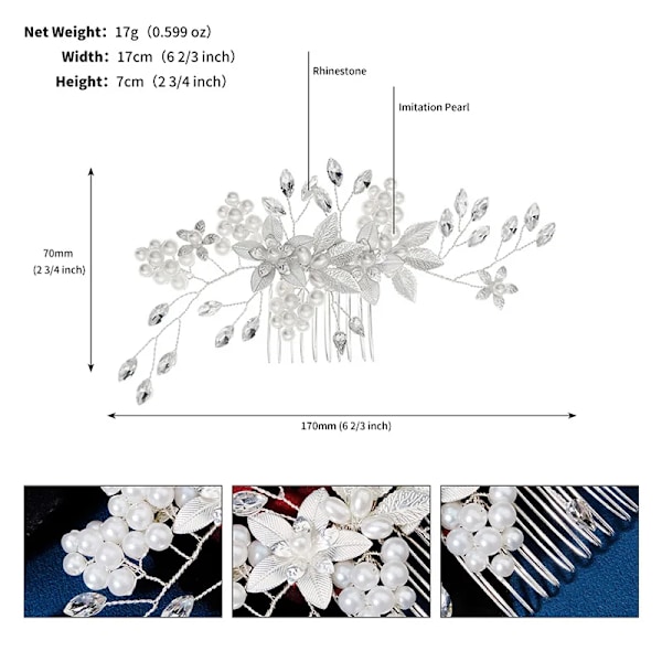 Ny silverpläterad hårkam Handgjorda pärlor strass Mode metallhuvudstycke Elegant hårsmycketillbehör för kvinnor HS-J5280S