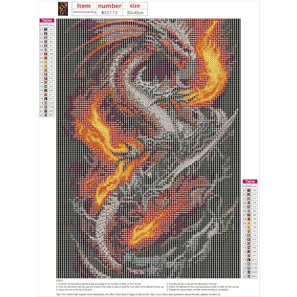 30 x 40 cm, Flamma Drake Diamantmaleri Broderi Diamantfarve
