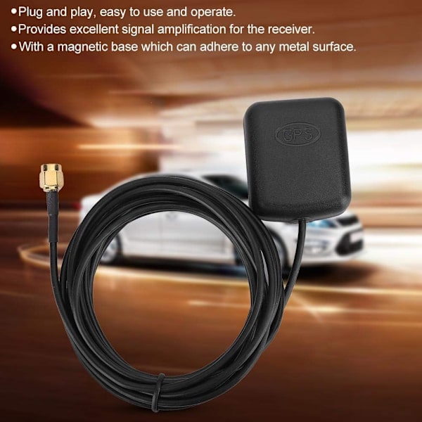 GPS-aktiv antenne, GPS-antenne bil 3 meter/9,8 ft SMA- luftkabel magnetisk bas navigationssignal DVD Am