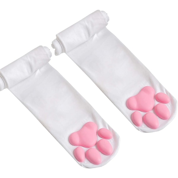 Cat's Paw Pad Sock Over Knee Rosa Söt 3d liten katttass sidenstrumpor Tjejs katt rollspel, medium vit