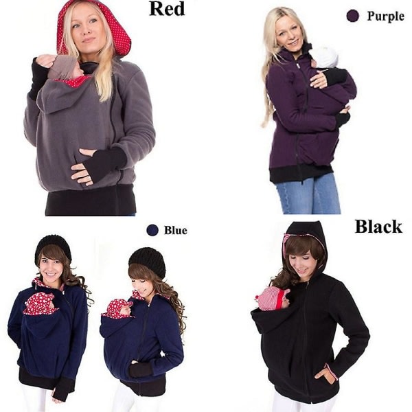 SQBB Kvinnor Gravid Baby Hoodie 3 In 1 Multifunktion Sweatshirt Jackor Black Red Stripe L