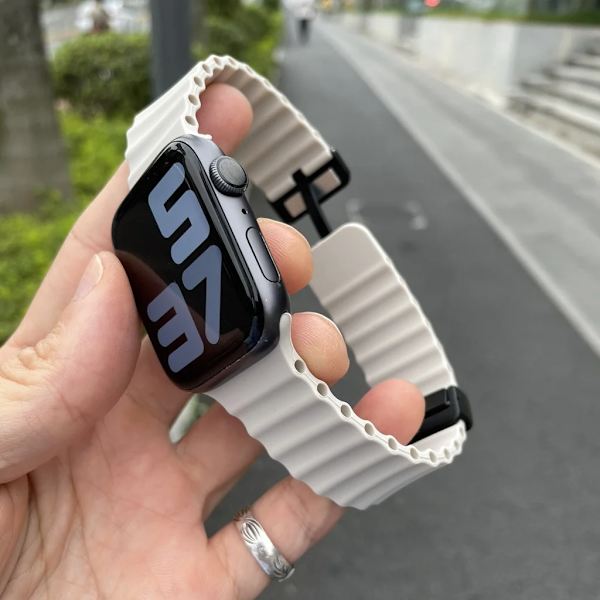 Magnetiskt spänne för Apple Watch Band Ultra 2 49mm 45mm 44mm 40mm 41mm 38 42mm Silikonarmband iWatch Series 7 6 3 se 8 9 Vit 38mm 40mm 41mm
