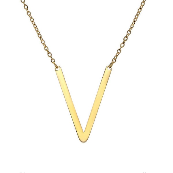 Necklace with Large Initial Pendant in Gold Plated Stainless Steel V