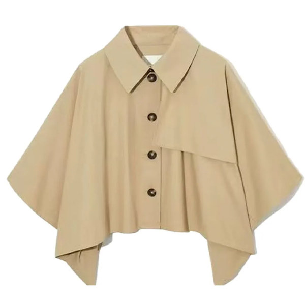 Naisten 2024 Kesä Uusi Muoti Standard Lyhyt Lakka Vintage Lapel Napit Tarvikkeet Chic Cape Takki Mujers Khaki M