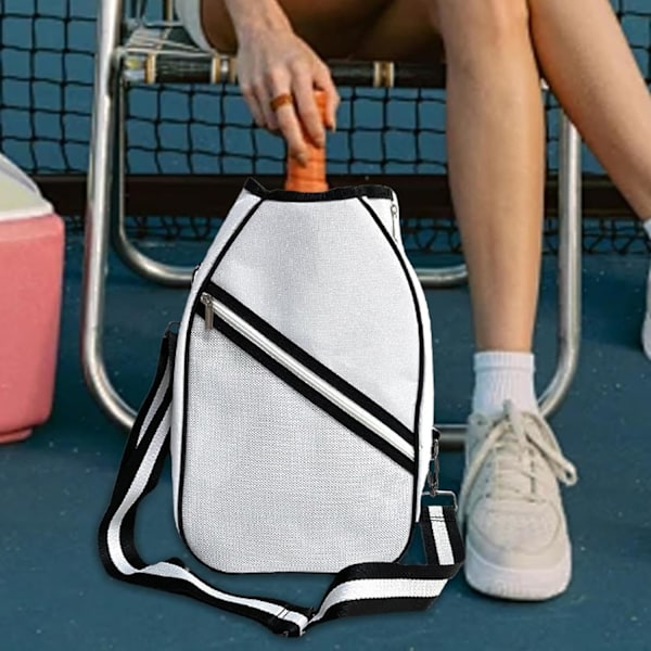 Ketchertaske, Tennisrackettaske, Tennisracketbeskyttelsestaske, Tennisracketbeskyttelse til mænd og kvinder, Letvægts skuldertaske til tennisracket badmintonracket Vit