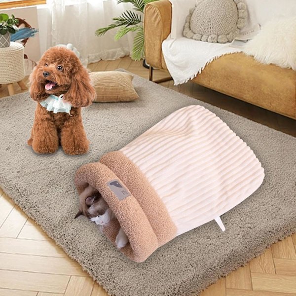 Plush Kattsäck, Tvättad Stor Kattsäng, Mysig Plushväska för Vintern Beige 36 x D 25 x H 25 cm