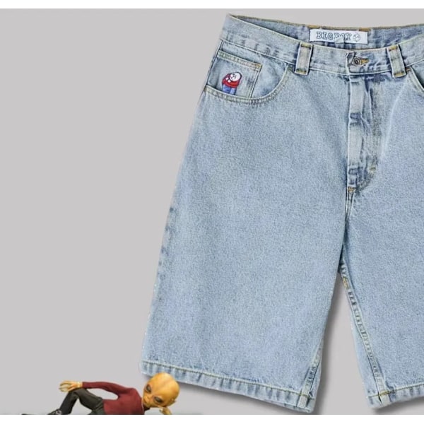 Y2k Stor Poika Shortsit Miehille Streetwear Löysät Jeans Brodeerat Denim Vapaa-ajan Lyhyet Mujer Hot Traf Miesten Shortsit Je Skate Jeans Miehille Vaaleansininen Short M