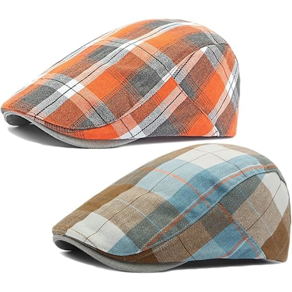 2-pack Herr Newsboy Hatt Platt Keps Justerbar Rutig Ivy Gatsby Cabbie Körning Golf Hatt Basker
