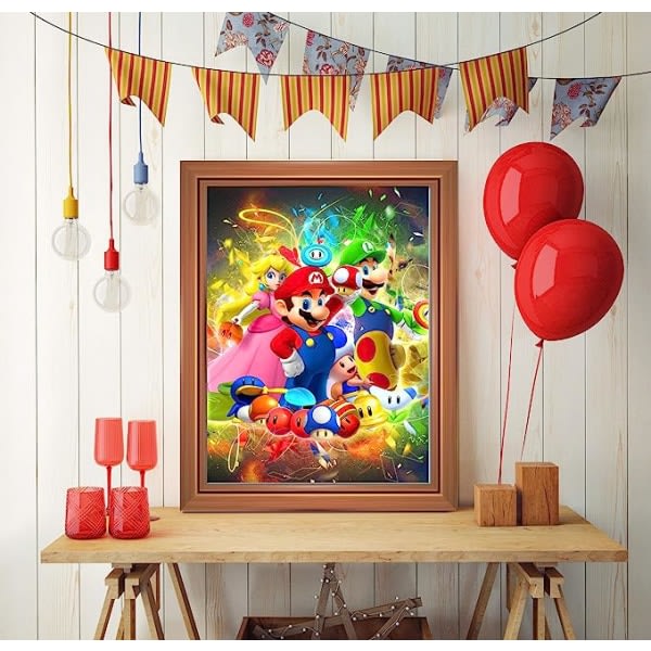 5D diamantmalerisett for voksne Super Mario for barn - Korsstingsett for nybegynnere - 30,5 x 40,6 cm SQBB