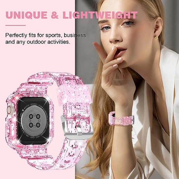 CQBB Kompatibel för kristallklara Apple Watch -band, 41 mm 40 mm 38 mm med case för män kvinnor Jelly Case och band