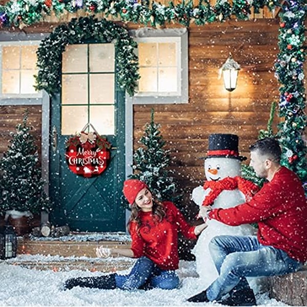 Julgranskrans med texten \"Merry Christmas\", Julskylt för dörrdekoration, Rustik Trädekoration för Utomhus
