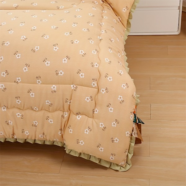 1. pastorale stil med trykk Dyne - All Season Quilted Ultra Myk Pustende Dun Alternativ, Maskinvaskbar Jade Farge 203cm*229cm