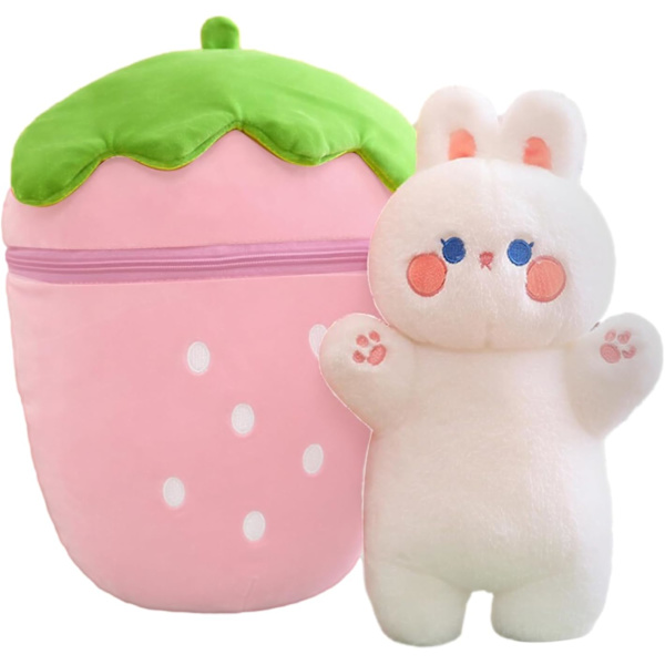 Kawaii mansikkapupu pehmo u2013 käännettävä porkkanatyyny, jänis, pehmolelu pojille ja tytöille Rosa kanin