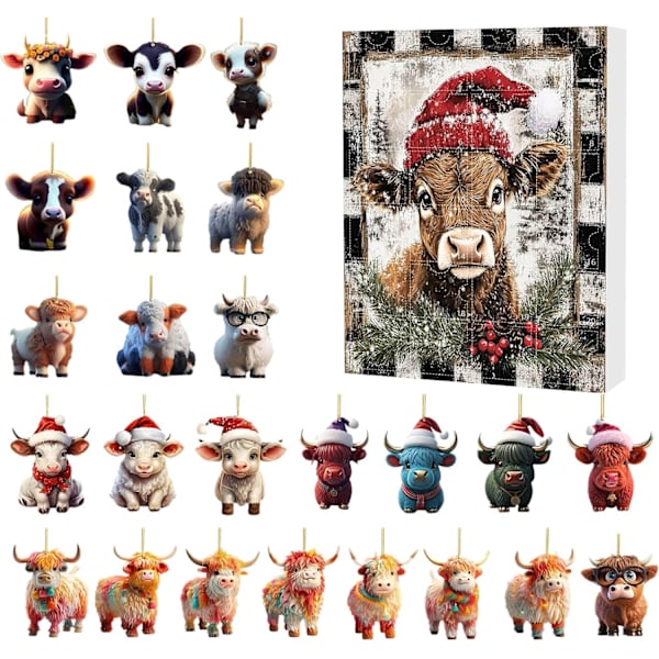 Highland Cow Julekalender 2024 - 24 Dages Juleoptakt med Kalvevedhæng a