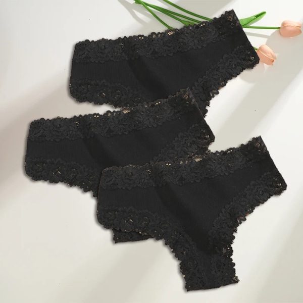 3st/set Bomull brasilianska underkläder för kvinnor Sexiga spetsribbade blomstringtrosor Kvinnliga Andas Solid T-back Bikini SX SET 10 L