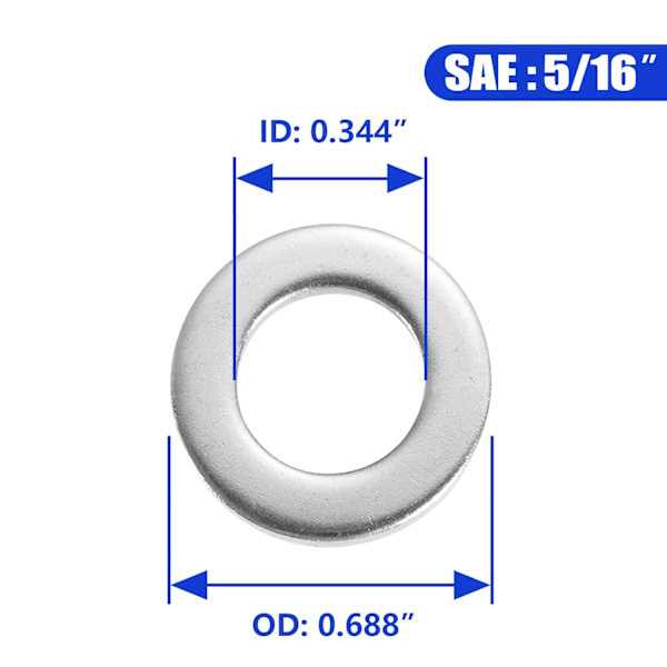 5/16\" x 0,688\" OD Flate Skiver - 100 stk 316 Rustfritt Stål Flate Skiver Silver 5/16"/316