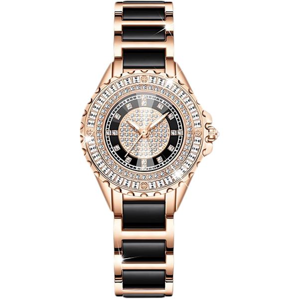 Dames Fuldt Diamant Ur Analog Kvarts Rustfrit Stål Ur Dames Vandafvisende Lysende Armbåndsur Elegant Kvadratisk Diamant Ur Sort Black
