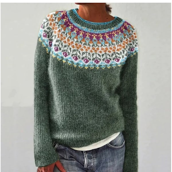 Damtröja i löst stick - Rund hals, färgblock, modetröja, grön, 2XL green 2XL