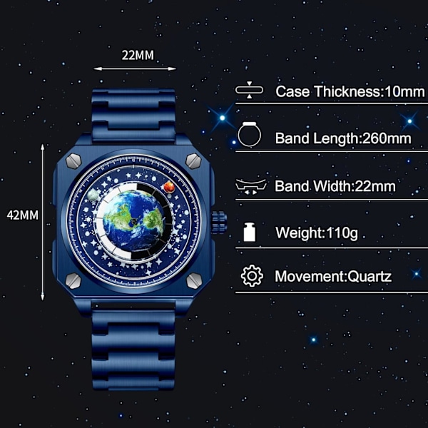 Herrar Kreativa Klockor Unika Visare Armbandsur Analog Kvarts Kvadratisk Klocka ERD Urtavla Mode Design Rostfritt Stål För Män Blå A Blue A