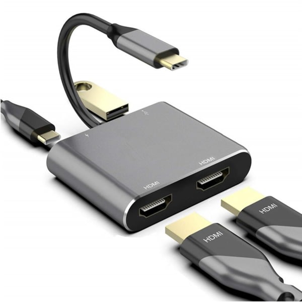 Dockningsstation USB C Hub för Dual 4K-HD HDMI-kompatibel USB 3.0 Laptop Laddningsstöd Dubbelskärm för Mac-book Pro