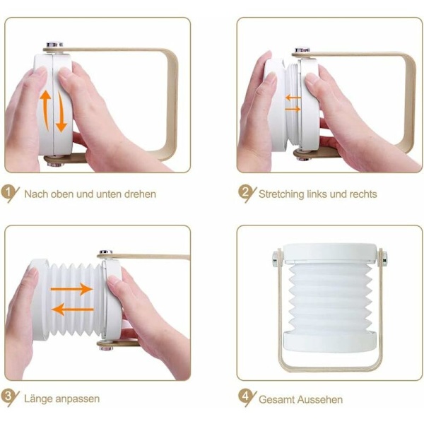 LED-lanterne 3000K sammenklappelig øjenbeskyttelse skrivebordslampe soveværelse, stue, udendørs, kontor, camping sengelampe, hvid, sammenklappelig skærm