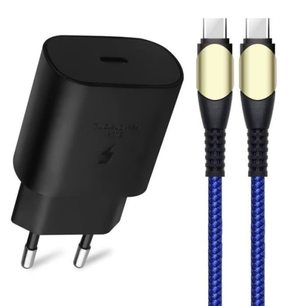 CQBB 25W snabb PD-laddare + 60W 1M USB-C till USB-C-kabel för Samsung Galaxy S23 Ultra S23+ S22 5G S22 Plus S21 FE S21 Ultra