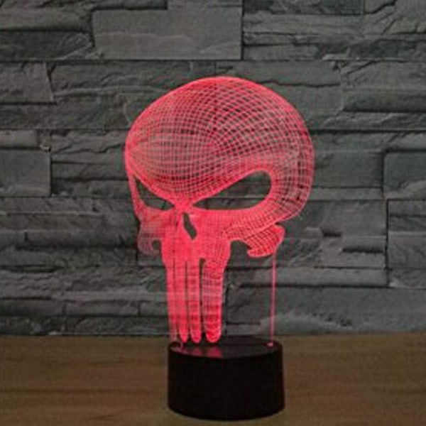 Punisher Skull 3D-modell Visuell optisk illusjon 7 farger Chan
