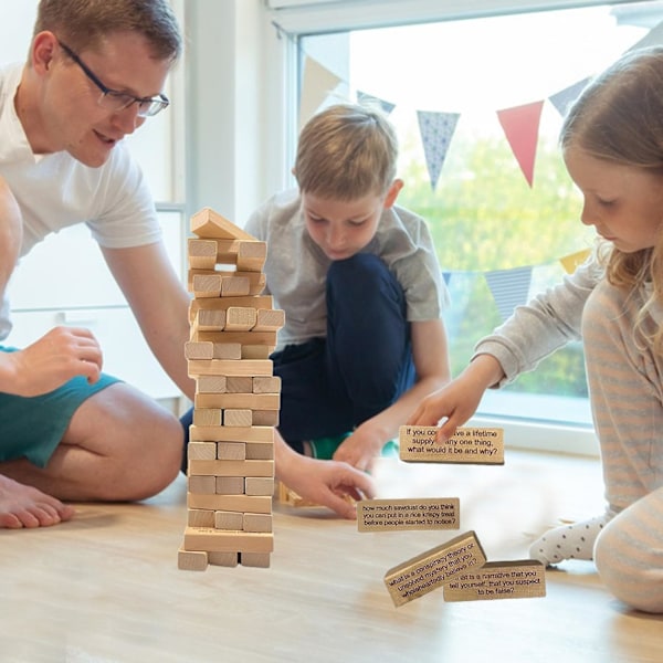 Icebreaker Questions - Tumbling Tower -peli, 54 osaa rakennuspeliä juhliin (pieni) Small