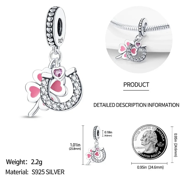 925 Hopeaa Vihreä Neljänlehtiapila Pinkki Tähti Sopii Pandora Alkuperäiseen Rannekoruun Riippuva Koru Helmi Kaulakoru Diy Naisten Korut SMC3422