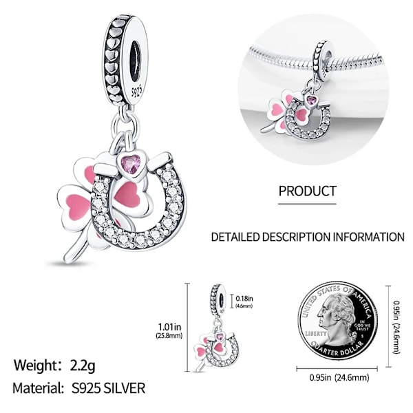 925 Silver Grön Fyrblad Klöver Rosa Stjärna Passar Pandora Original Armband Charm Pärlor Halsband Diy Kvinna Smycken SMC3518