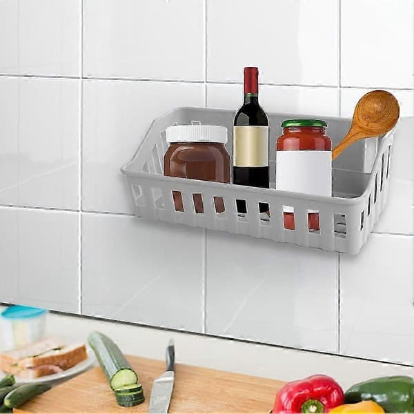 Hålfritt Förvaringsställ Badrum Kök Duschhylla Korg Sugpropp Organizer (grå)_max