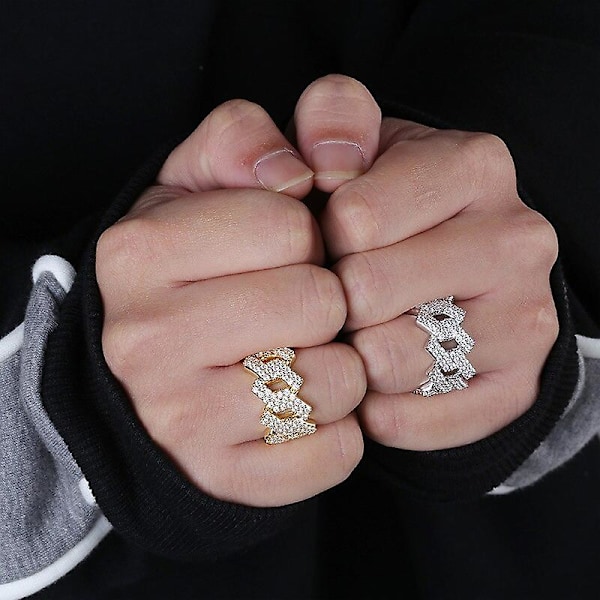 Guld Silver Iced Out Kubansk Ring För Män Hip Hop Prong Inställning Bling Cubic Zirconia Ringar Punk Style Charm Smycken Present Guld Gold