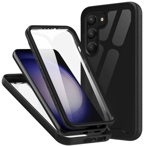 SQBB CBUS Heavy-Duty phone case med inbyggt cover Kompatibel med Samsung Galaxy S23 Plus –– Helkropp (svart)