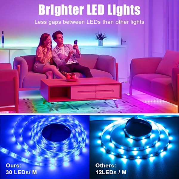 LED-TV-bakgrundsbelysning, 5m RGB LED-remsa för TV, APP-kontroll Synkronisering med musik, Smart LED-remsa för TV 75-85 tum, LED-ljusremsa för TV-datormonitor