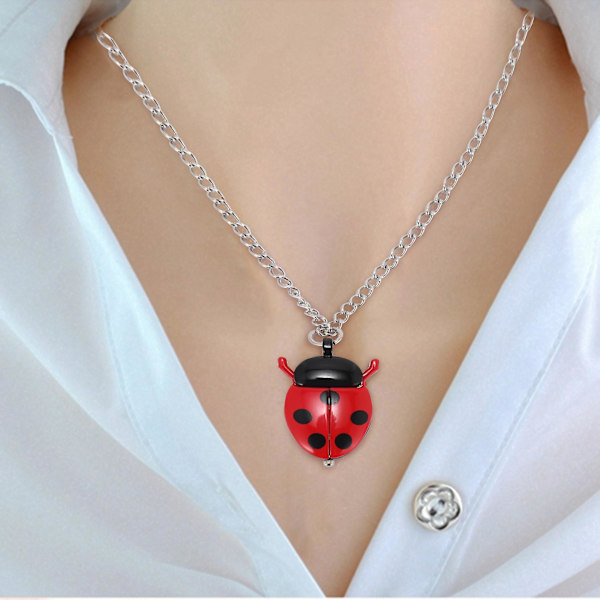 Röd nyckelpiga halsband hängande klocka watch Hot
