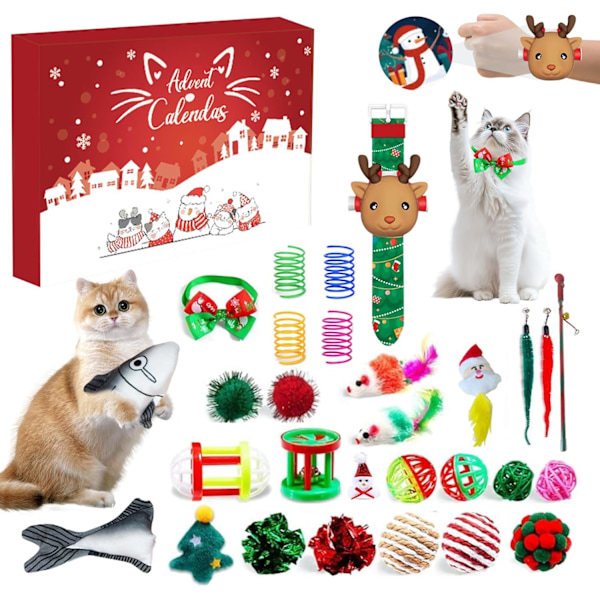 2024 Katt-Adventskalender med 24 Katt-Leksaker, Fjäder- och Musleksaker för Katter, Julnedräkningsskoj (Stil 2) Style 2