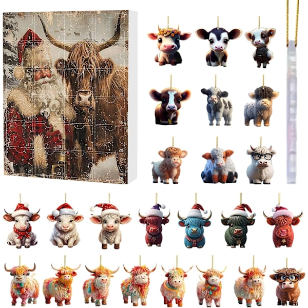Highland Cow Julekalender 2024 - 24 Dages Juleoptakt med Kalvepynt c
